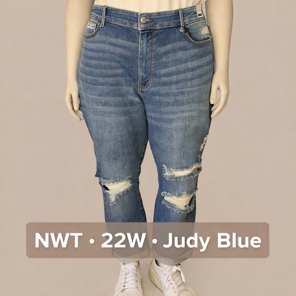 Judy Blue Denim - Judy Blue Paul Mid Rise Boyfriend Jeans 22W Distressed Vintage Wash NWT